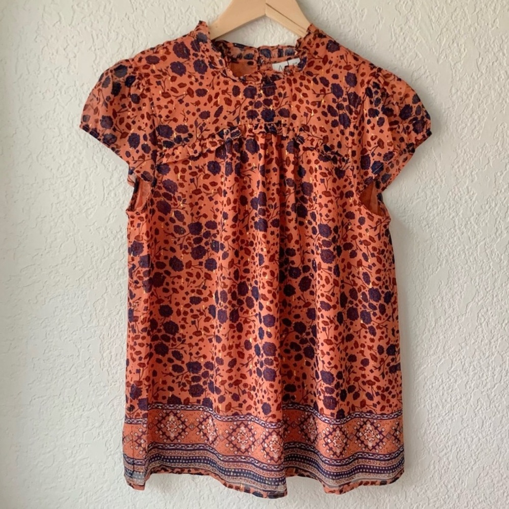 Joie Cap Sleeve High Neck Women's Floral Blouse Size Small